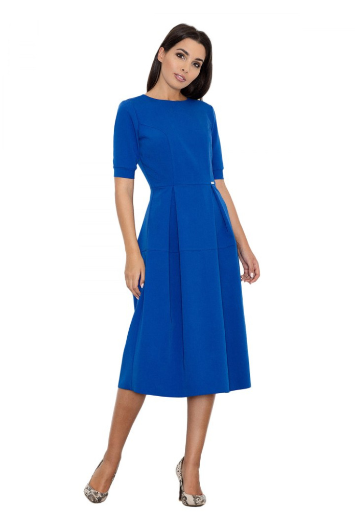 Sukienka Midi - Rozkloszowana - niebieska